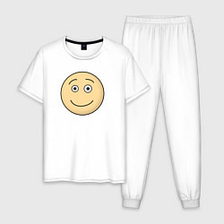 Пижама хлопковая мужская Улыбающийся смайлик из Дурак Онлайн, цвет: белый