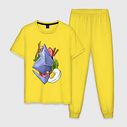Пижама хлопковая мужская Крипто еда, цвет: желтый