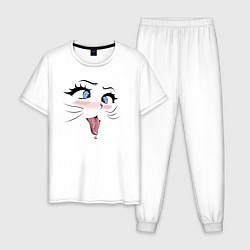 Пижама хлопковая мужская Ахегао кошечка, цвет: белый