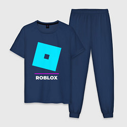 Пижама хлопковая мужская Символ Roblox в неоновых цветах, цвет: тёмно-синий