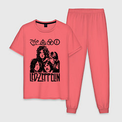 Пижама хлопковая мужская Led Zeppelin Black, цвет: коралловый