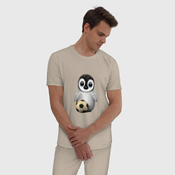 Пижама хлопковая мужская Футбол - Пингвин, цвет: миндальный — фото 2