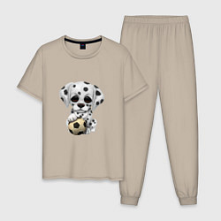 Пижама хлопковая мужская Футбол - Далматин, цвет: миндальный