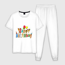 Пижама хлопковая мужская Happy birthday greetings, цвет: белый