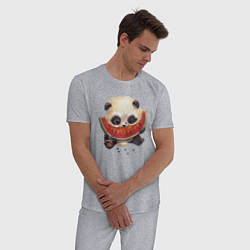 Пижама хлопковая мужская Маленький панда ест арбуз, цвет: меланж — фото 2