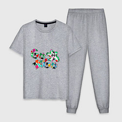 Пижама хлопковая мужская Go-Go Аппликация разноцветные буквы, цвет: меланж