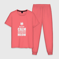 Пижама хлопковая мужская Stray - Keep Calm, цвет: коралловый