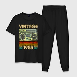Пижама хлопковая мужская Винтаж 1988 аудиомагнитофон, цвет: черный