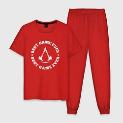 Пижама хлопковая мужская Символ Assassins Creed и круглая надпись best game, цвет: красный