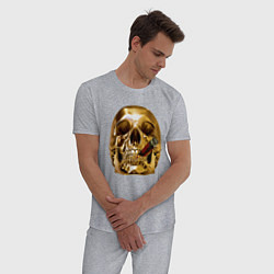 Пижама хлопковая мужская Золотой череп с сигарой, цвет: меланж — фото 2