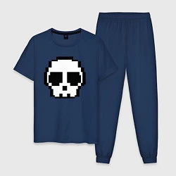 Пижама хлопковая мужская Череп из пикселей, цвет: тёмно-синий