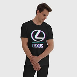 Пижама хлопковая мужская Значок Lexus в стиле glitch, цвет: черный — фото 2
