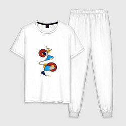 Пижама хлопковая мужская Абстрактный узор круги и линии, цвет: белый