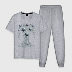 Пижама хлопковая мужская Абстрактное дерево со сферами, цвет: меланж