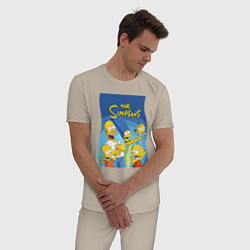 Пижама хлопковая мужская Семейка Симпсонов - Гомер, Мардж и их отпрыски, цвет: миндальный — фото 2