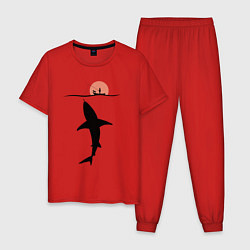 Пижама хлопковая мужская ОПАСНАЯ РЫБАЛКА, цвет: красный