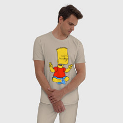 Пижама хлопковая мужская Барт Симпсон - сидит со скрещенными пальцами, цвет: миндальный — фото 2