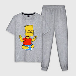 Пижама хлопковая мужская Барт Симпсон - сидит со скрещенными пальцами, цвет: меланж