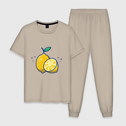 Пижама хлопковая мужская Вкусные Лимончики, цвет: миндальный