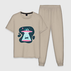 Пижама хлопковая мужская НЛО - Похищение, цвет: миндальный