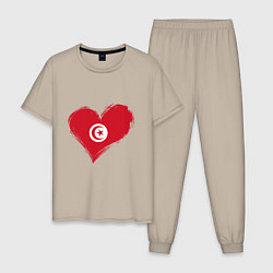 Пижама хлопковая мужская Сердце - Тунис, цвет: миндальный
