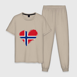 Пижама хлопковая мужская Сердце - Норвегия, цвет: миндальный