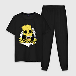 Пижама хлопковая мужская Скелет Барта Симпсона разрывает ткань, цвет: черный
