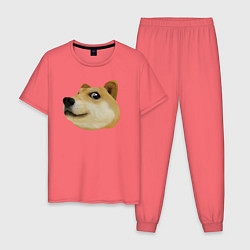 Пижама хлопковая мужская Объёмный пиксельный пёс Доге внимательно смотрит, цвет: коралловый