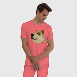 Пижама хлопковая мужская Объёмный пиксельный пёс Доге внимательно смотрит, цвет: коралловый — фото 2