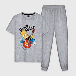 Пижама хлопковая мужская Барт Симпсон - гитарист - heavy metal, цвет: меланж