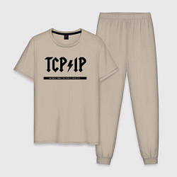 Пижама хлопковая мужская TCPIP Connecting people since 1972, цвет: миндальный