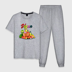 Пижама хлопковая мужская Вегетарианский набор, цвет: меланж
