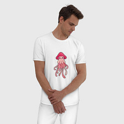 Пижама хлопковая мужская Гридуза Мухомор с щупальцами, медуза в шляпке гриб, цвет: белый — фото 2