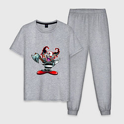 Пижама хлопковая мужская Злой клоун с топором, цвет: меланж