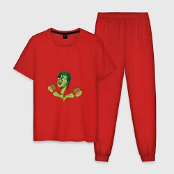 Пижама хлопковая мужская Мухоловка и бабочка, цвет: красный