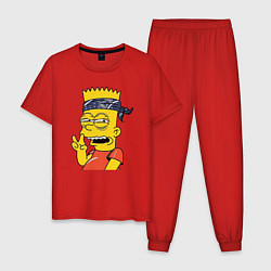 Пижама хлопковая мужская Барт Симпсон - жест двумя пальцами, цвет: красный
