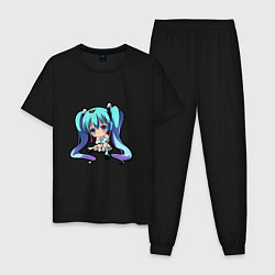 Пижама хлопковая мужская Чиби девочка, цвет: черный
