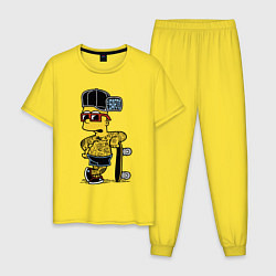 Пижама хлопковая мужская Скейтер Барт Симпсон весь в татухах, цвет: желтый