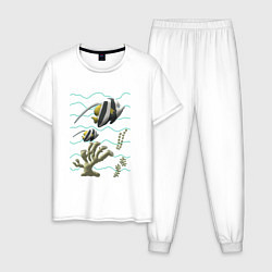 Мужская пижама Морская тематика Рыбки Морские обитатели Коралл,во
