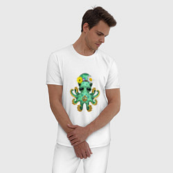 Пижама хлопковая мужская Мир - Зелёный Осьминог, цвет: белый — фото 2