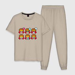 Пижама хлопковая мужская Значки на Джесси Пины Бравл Старс Jessie, цвет: миндальный