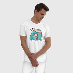 Пижама хлопковая мужская Спящий слон с подушкой, цвет: белый — фото 2