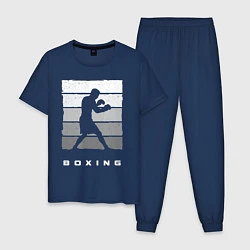 Пижама хлопковая мужская Силуэт боксера, цвет: тёмно-синий