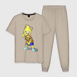 Пижама хлопковая мужская Барт Симпсон -зомби целится из рогатки, цвет: миндальный