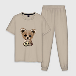 Пижама хлопковая мужская Футбол - Медведь, цвет: миндальный