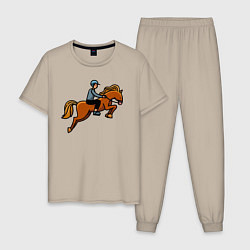 Пижама хлопковая мужская Наездник на лошади, цвет: миндальный