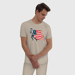 Пижама хлопковая мужская Американский футбол с флагом США, цвет: миндальный — фото 2