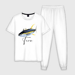 Пижама хлопковая мужская Желтопёрый океанский тунец, цвет: белый