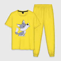 Пижама хлопковая мужская Воющий волчонок, цвет: желтый