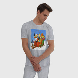 Пижама хлопковая мужская Новогодняя семейка Симпсонов в санях запряженных с, цвет: меланж — фото 2